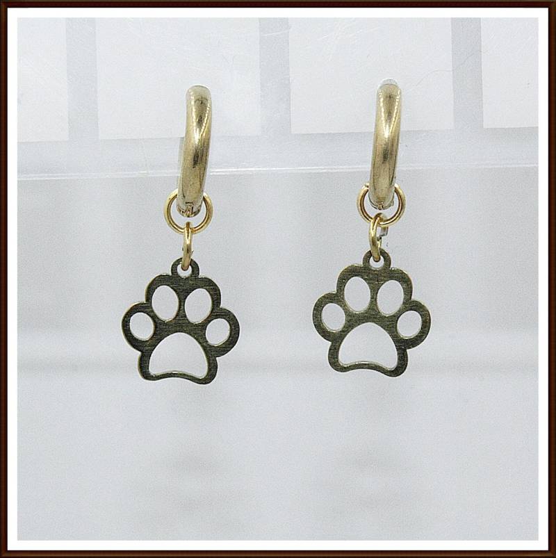 Creolen Ohrringe Edelstahl Gold Ohrhänger Pfote Blume von ShopDanysDesign