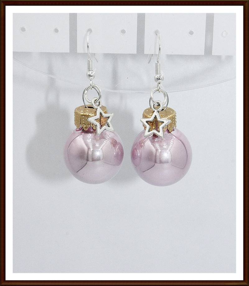 Glas Creme Weihnachtskugelohrringe Christbaum Ohrhänger Stern Weihnachtsfeier von ShopDanysDesign
