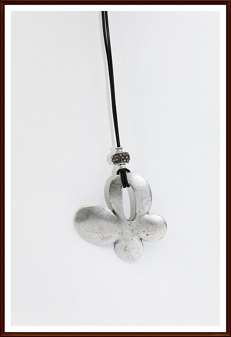 Lederkette Lang Anhänger Blume Strass Modeschmuck von ShopDanysDesign