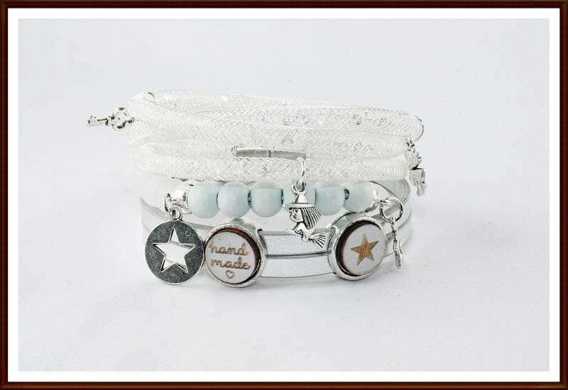 Set Armband Polarisperlen Matt Holz Cabochon Stern von ShopDanysDesign