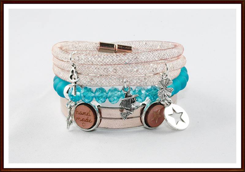 Set Armband Polarisperlen Matt Holz Cabochon Stern von ShopDanysDesign