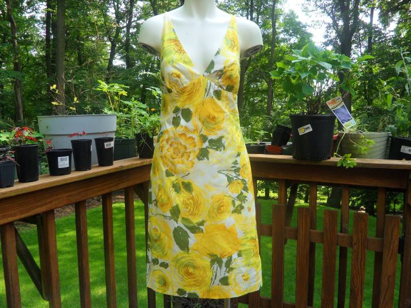 1990Er Jahre Trina Turk Floral Kleid L Baumwolle Gelb Rose S von ShopEclecticMix