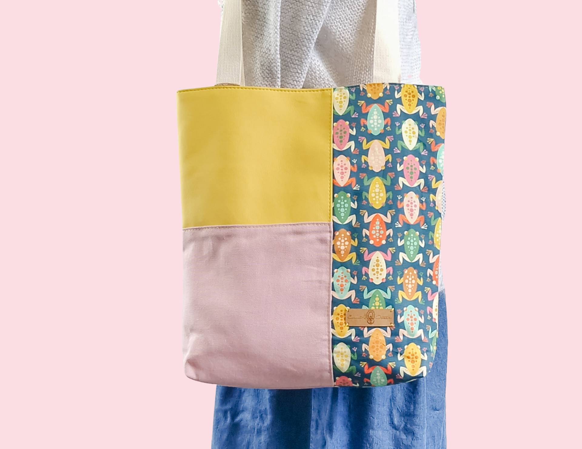 Shopper Aus Canvas Für Damen // Tasche Colorblock Mit Muster Mombag Schultertasche Boho Skandi Rosa, Gelb, Frösche Retro Shopper Aus Canvas Für Damen // Tasche Colorblock Mit Muster Mombag Schultertasche Boho Skandi Rosa, Gelb, Frösche Retro von ShopEmmABags