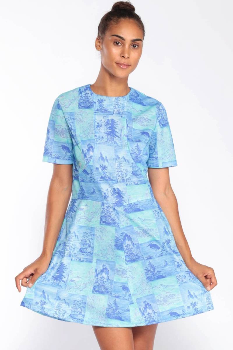60S Mod Kleid Baum-Druck Mini 70Er Jahre Hippie Boho Bird 1960Er Vintage Blau High Waist Minikleid Asiatisch Inspiriert Medium von ShopExile
