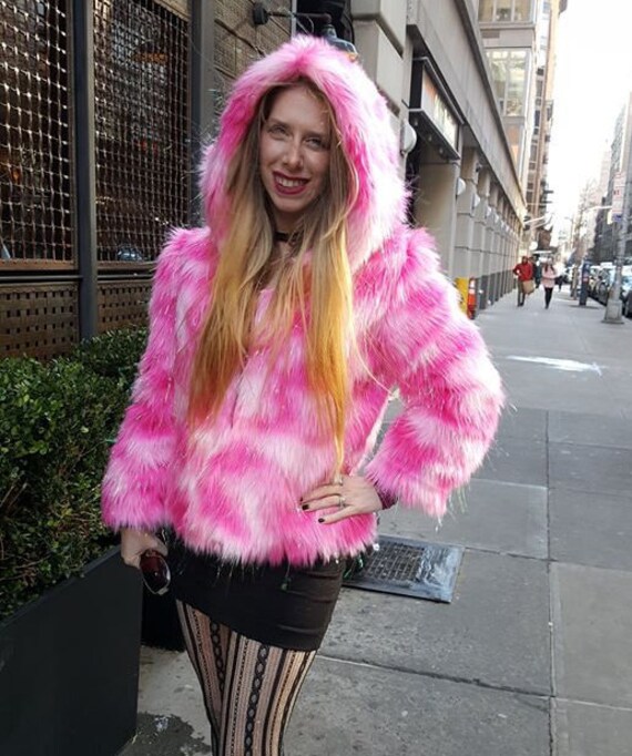 Pink Ombre Lametta Kunstpelz Kapuzenjacke von ShopFallenStar
