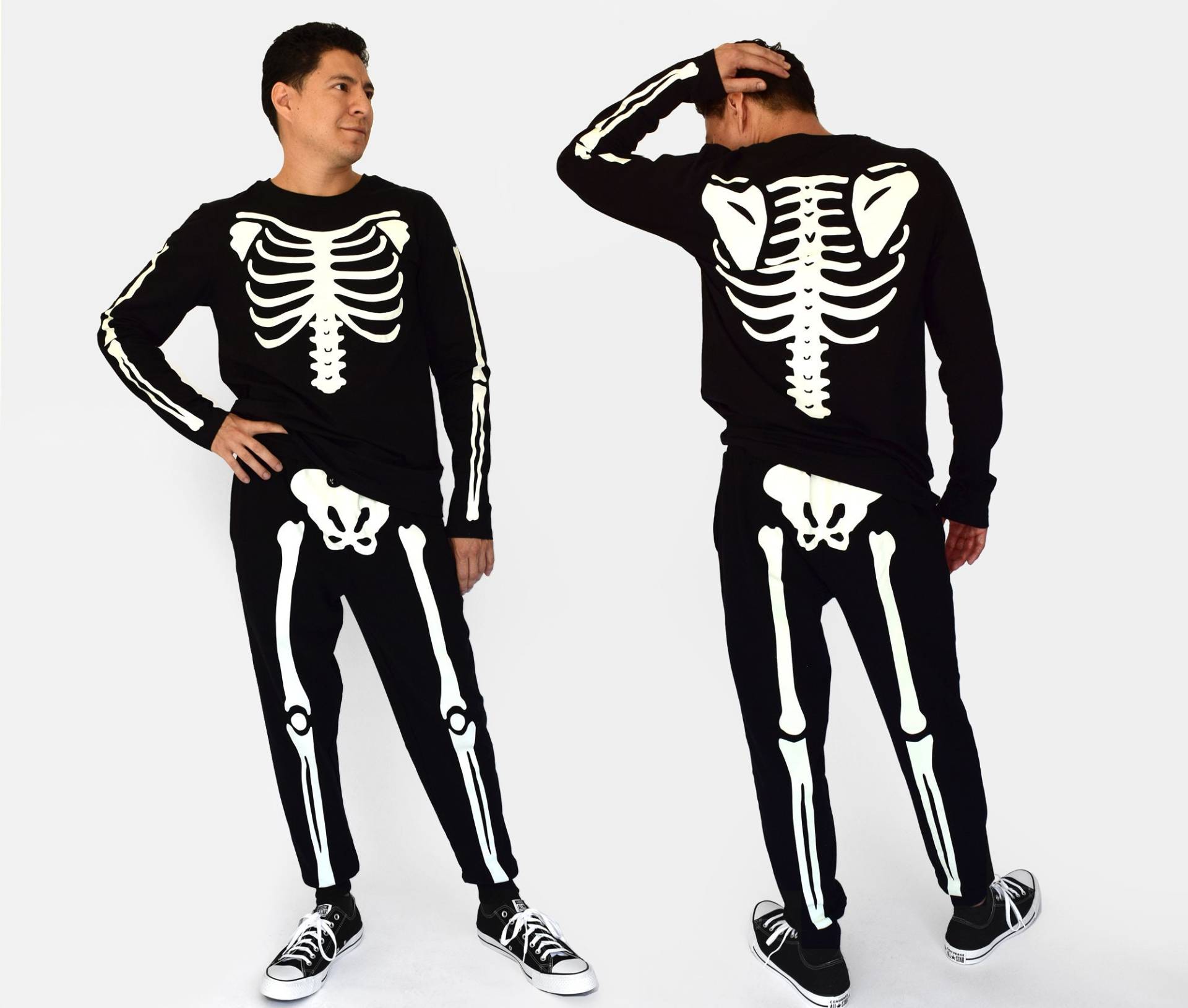 Halloween Skelett Kostüm Shirt & Joggers Sweat Hose Jogginghose Glow in The Dark Print Auf Vorder Und Rückseite Herren von ShopFeelinPine