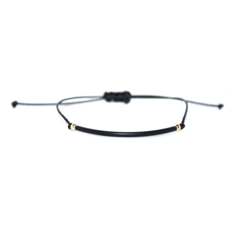Matte Schwarze Röhren Bar & 14K Gold Filled Perle Nylonschnur Armband - Zierliche, Minimalistisch, Schlicht, Freundschaft Matte Schwarze Röhren Bar & 14K Gold Filled Perle Nylonschnur Armband - Zierliche, Minimalistisch, Schlicht, Freundschaft von ShopGuyBlanco