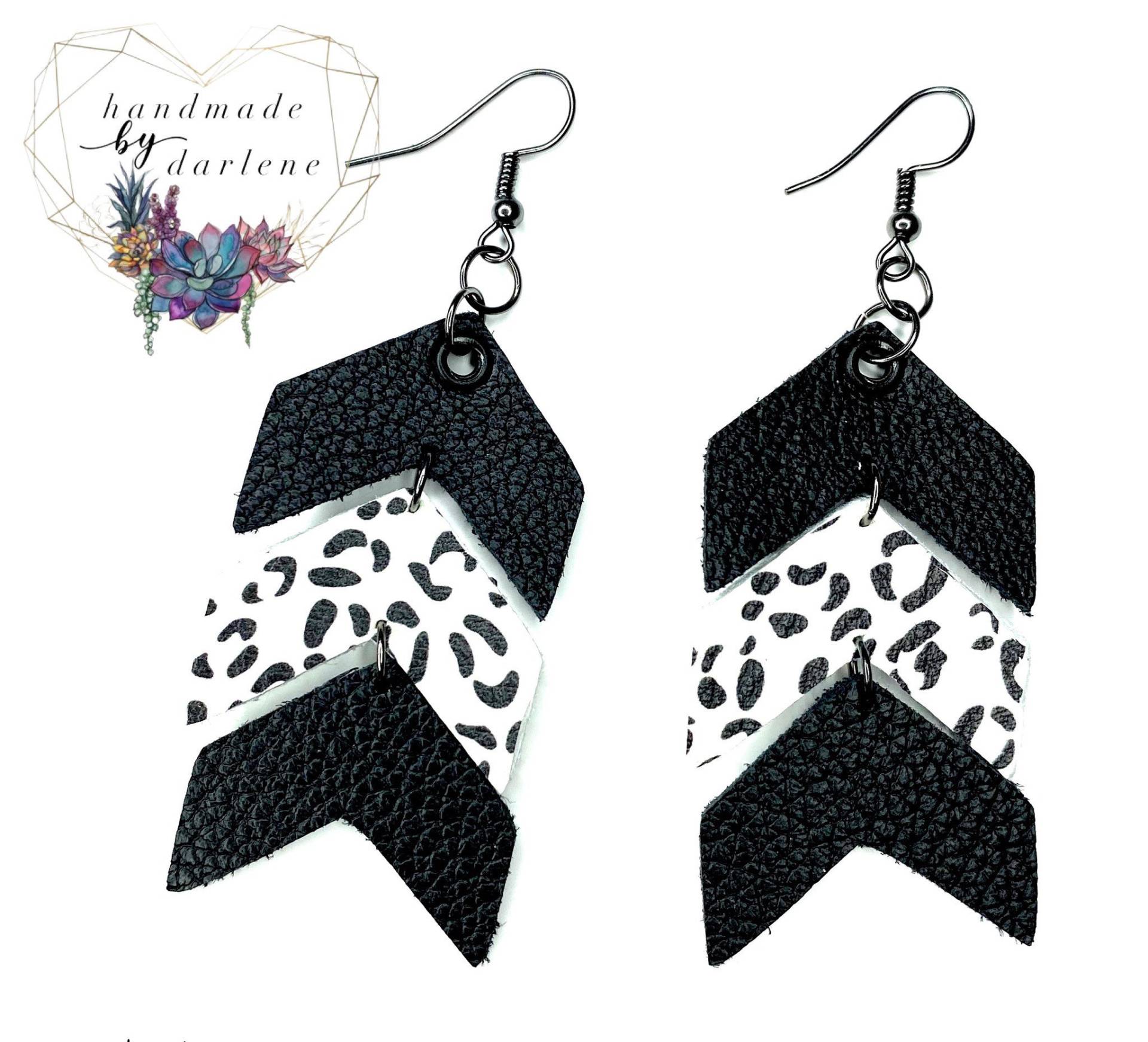 Snow Leopard Chevron Stacked Echtleder Ohrringe von ShopHandmadebyDar