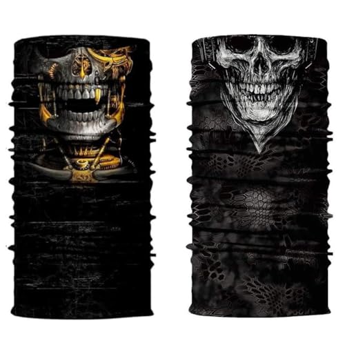 ShopINess Pack mit 2 Unisex Neckwarmer Multifunktions Schlauchtuch für Motorrad Bikes Sport Festival Halloween Karneval Totenkopf (Gold + Weiß) von ShopINess
