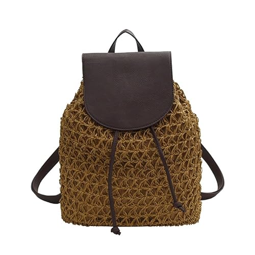 ShopINess Damen Stroh Rucksack Strandtasche (Kamel) von ShopINess