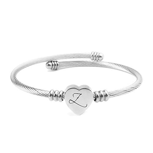ShopINess Edelstahl Armband Kabel Anfängliches Herz Buchstaben Graviert für Frauen und Mädchen Farbe Silber (Z) von ShopINess