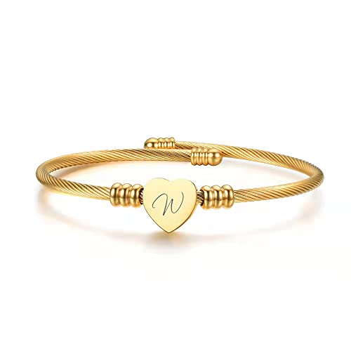ShopINess Edelstahl Armband Kabel Anfängliches Herz Buchstaben Graviert für Frauen und Mädchen Gold Farben (W) von ShopINess