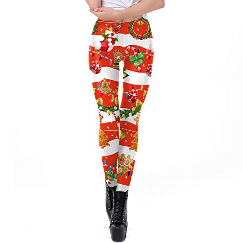 ShopINess Leggings für Damen, für Yoga, Fitnessstudio, Sport, Fitness, Leggings mit Weihnachtsdruck, Baum, XL von ShopINess