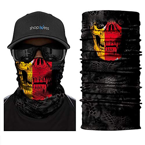ShopINess Unisex Schlauchschal Halswärmer Neckwarmer Multifunktions Totenkopf-Flagge Motorrad Bikes Sport Halloween Karneval (Totenkopf Deutschland 2) von ShopINess