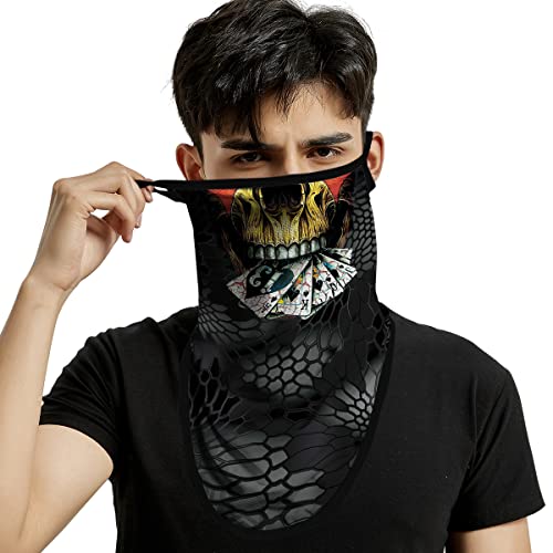 ShopINess Unisex Bandana Gesichtsmaske Schal Gesicht mit Ohrschlaufen Rave Sturmhaube Hals Gamaschen Staubtuch Waschbare Wind Motorrad Maske - Totenkopf (Karten) von ShopINess