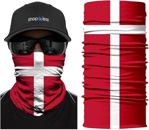 ShopINess Unisex Erwachsene Multifunktions Schlauchschal Halswärmer Neckwarmer Flaggen-Stil Fußball Weltmeisterschaft (Dänemark) von ShopINess