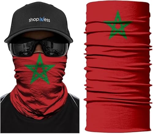ShopINess Unisex Erwachsene Multifunktions Schlauchschal Halswärmer Neckwarmer Flaggen-Stil Fußball Weltmeisterschaft (Marokko) von ShopINess