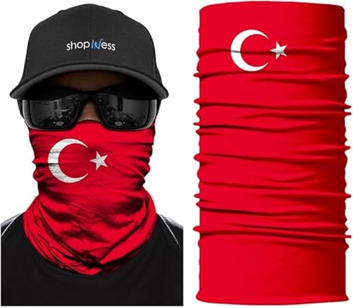ShopINess Unisex Erwachsene Multifunktions Schlauchschal Halswärmer Neckwarmer Flaggen-Stil Fußball Weltmeisterschaft (Türkei) von ShopINess