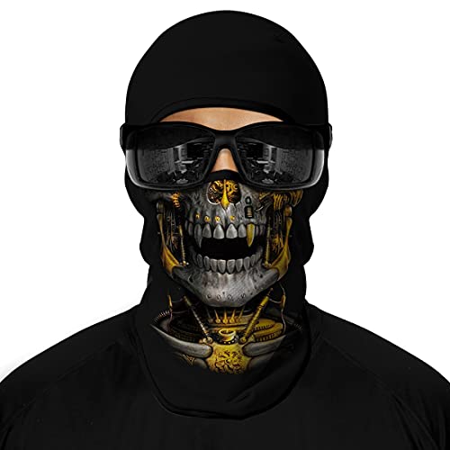 ShopINess 3D Schädel-Design Totenkopf Sturmhaube Vollgesichtsmaske Sonnenschutz Abdeckung Maske für Männer Frauen Ski Motorrad Sport Radfahren Festivals und Halloween Totenschädel Gold von ShopINess