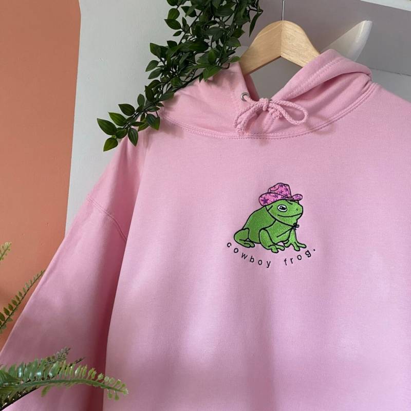 Cowboy Frosch Bestickter Hoodie | Unisex Sweatshirt Langarm Pullover Frauen Herren Crewneck Personalisierte Maßgeschneiderte von ShopLate80s