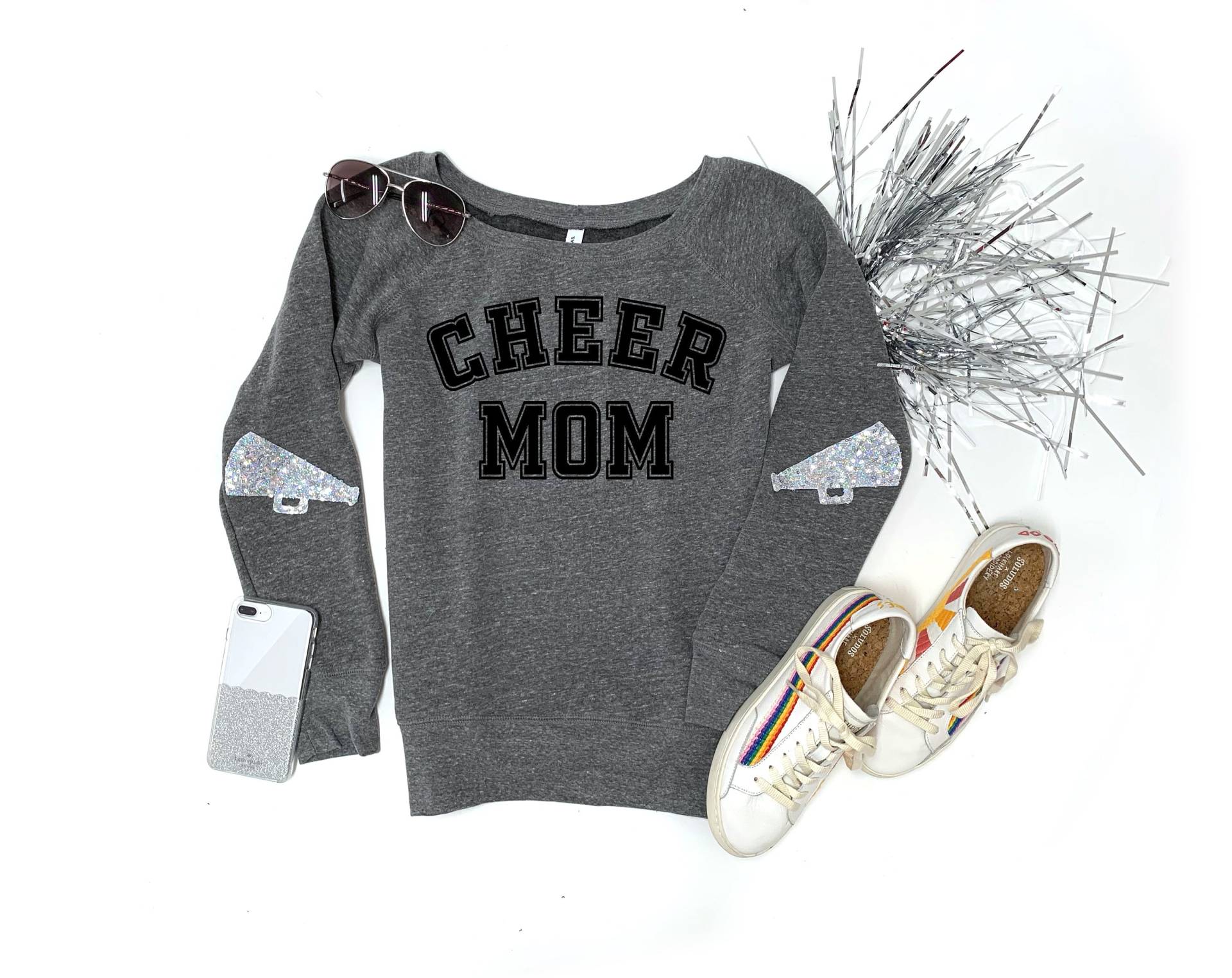 Cheer Mom Shirts/Spieltag Shirt Pailletten Ellenbogen Aufnäher Cheerleader Sweatshirt Geschenk Frauen Sportfan Individuell von ShopLoveAndBambii
