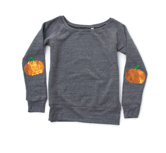 Halloween Shirt Frauen/Pailletten-Top Kürbis-Shirt Sweatshirt Jack O Lantern Elbow Patch Thanksgiving von ShopLoveAndBambii