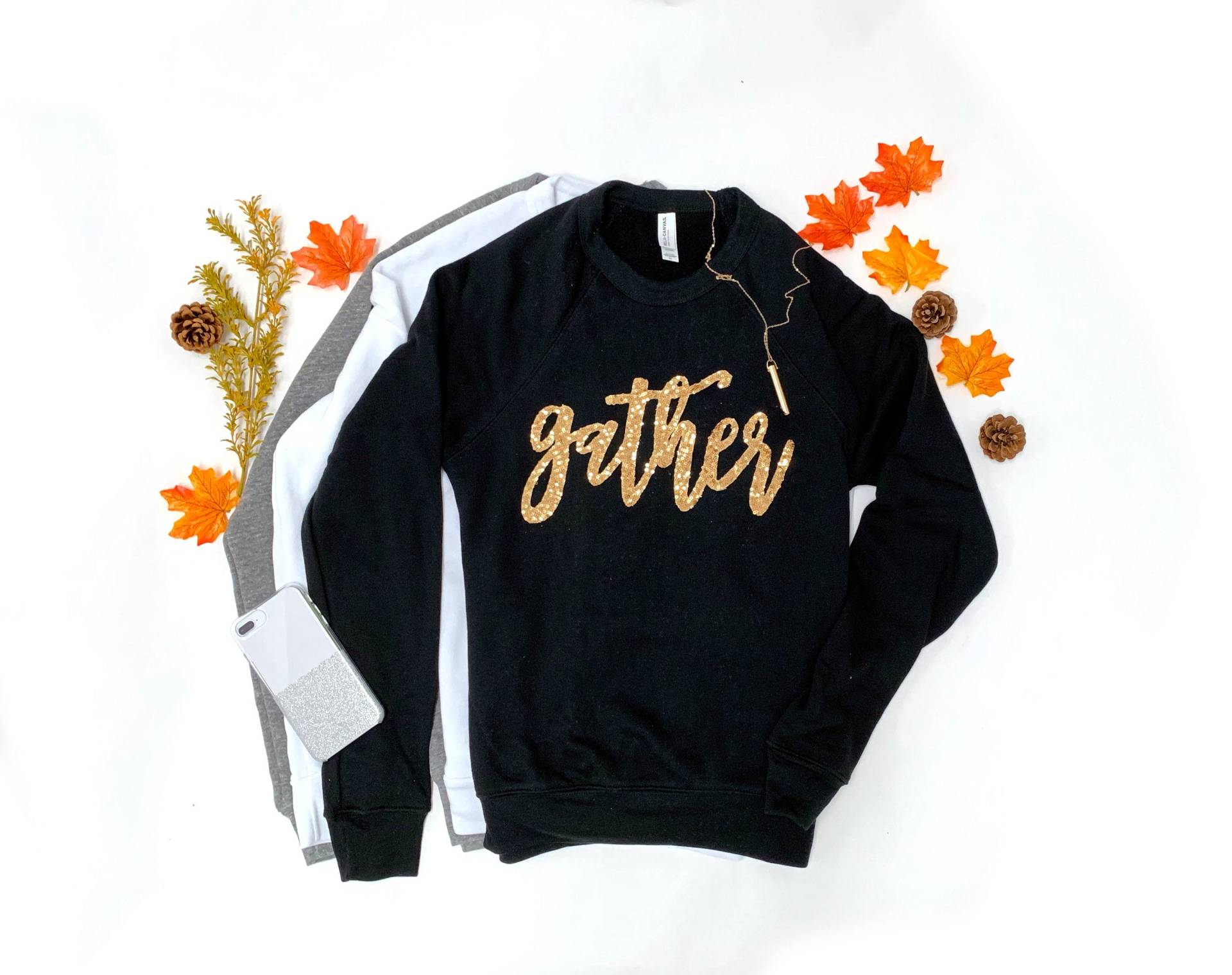 Herbst Shirts/Pailletten Aufnäher Damen Sweatshirt Blätter Geschenk Für Sie Süßes Shirt Weihnachtsgeschenk Schulterfrei Thanksgiving von ShopLoveAndBambii