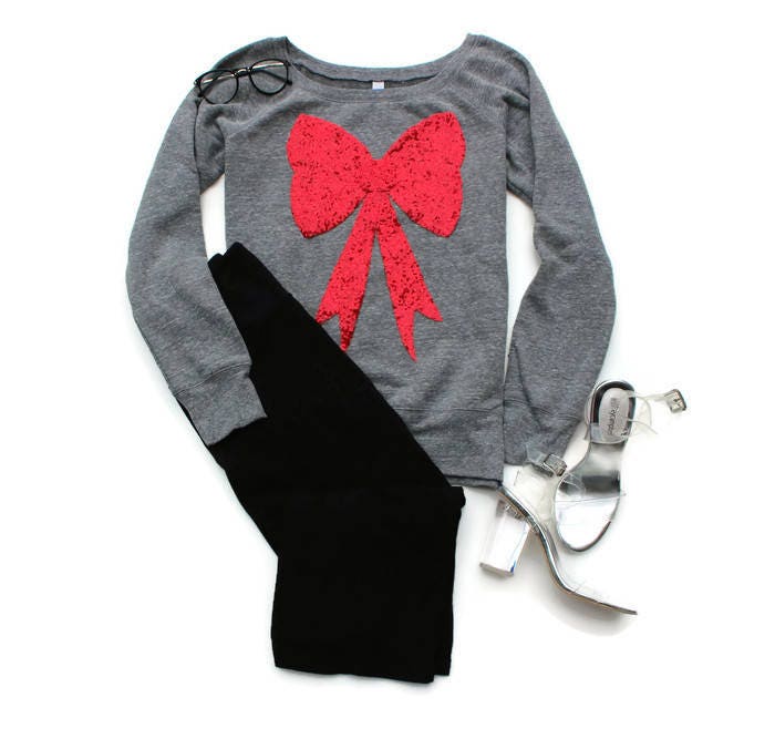 Pailletten Aufnäher Weihnachten Pullover/Sweatshirt Urlaubsshirts Rote Schleife Weihnachtsgeschenk Geschenke Für Frauen Urlaubsparty Hässliches von ShopLoveAndBambii