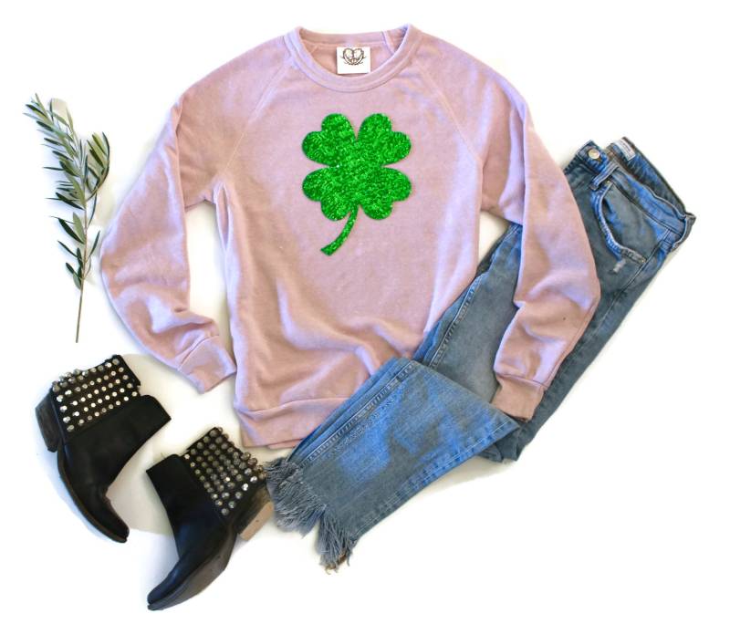st Patrick's Day Shirt Frauen/Kleeblatt Sweatshirt Pailletten Aufnäher Schulterfrei Pattys Lucky Top Irisch von ShopLoveAndBambii
