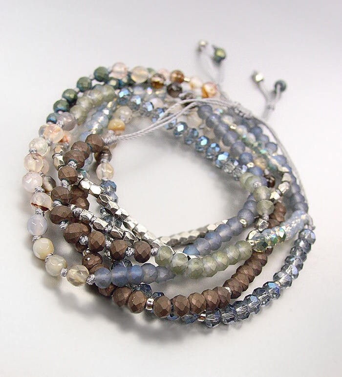 Vielseitige Bronze Hämatit Blau Achat Kristalle Silber Perlen Wickeln Armband Halskette von ShopLuxDelights