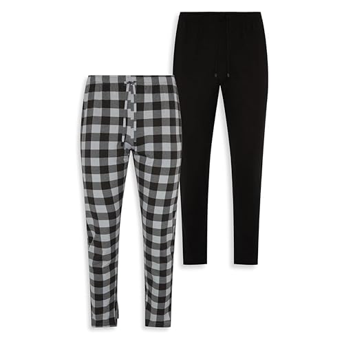 ShopMCR 2er-Pack Flanell-Lounge-Hosen für Herren, weiche Nachtwäsche Pyjamahose für Nachtwäsche, Schwarz/Grau kariert, XXL von ShopMCR