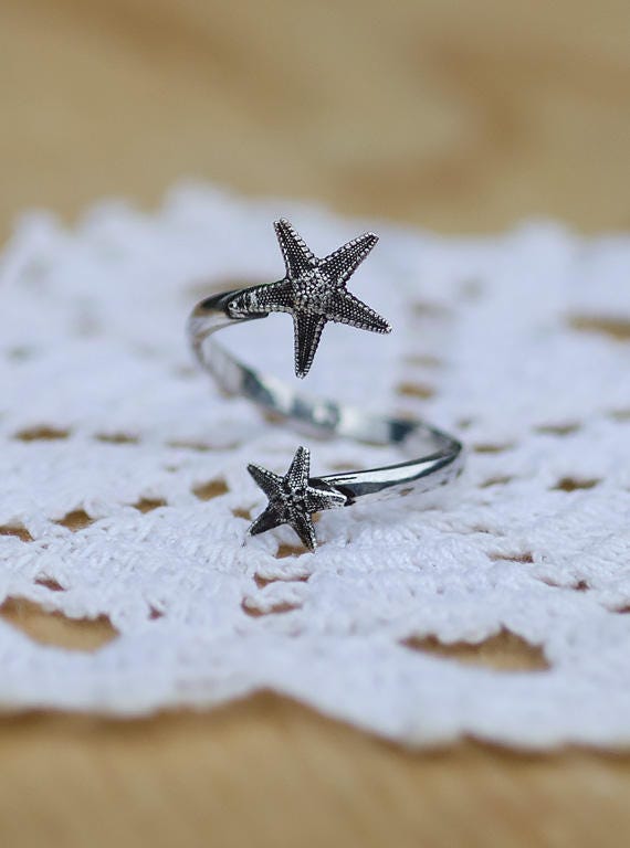 Recycling Sterling Silber Seestern Wraparound Ring Handgefertigt von ShopMoonlightMetals