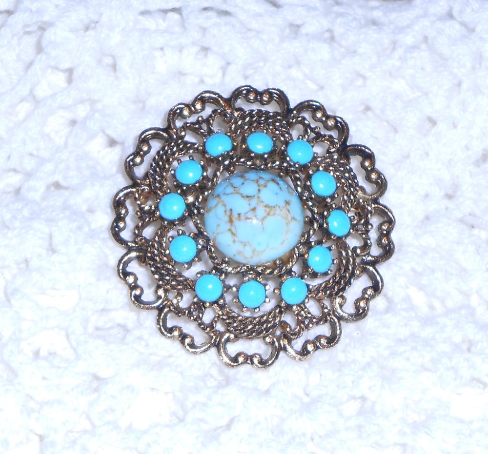 Vintage 1960Er Emmons Türkis Rotkehlchen Eierkreis Brosche Signiert Stück von ShopMyVintageLuv