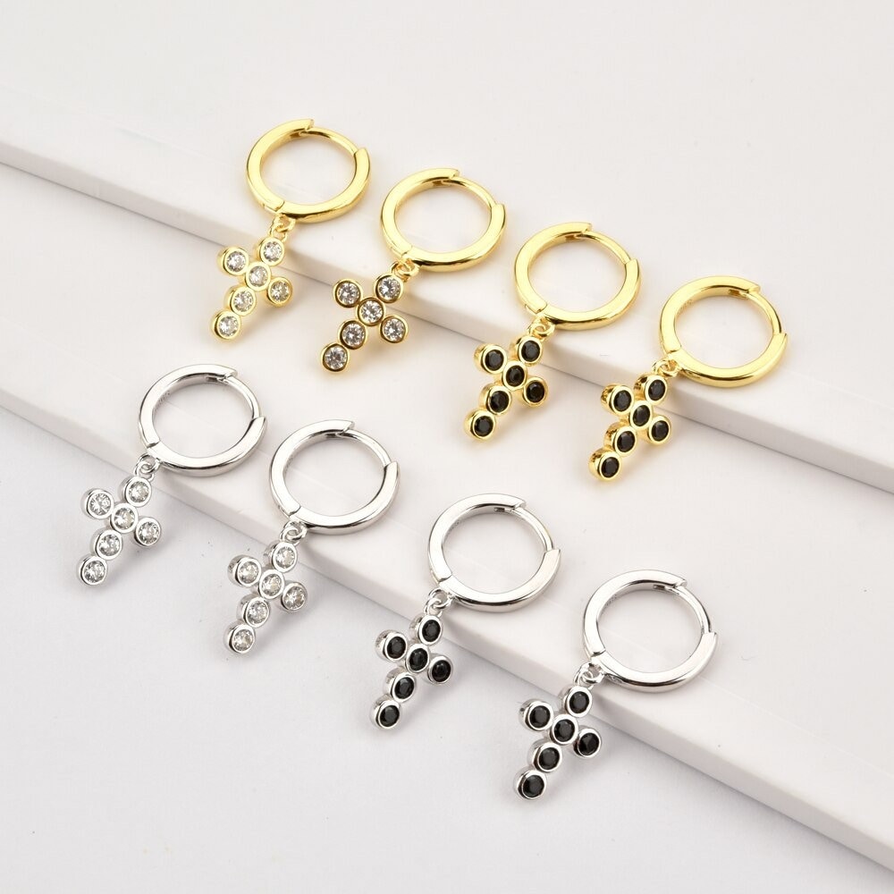 Ohrringe - 925 Sterling Silber Clear Zircon Kreuz Piercing Drop Große Pendiente Luxus Damen Big Rock Punk Schmuck Für Party Ohrringe - 925 Sterling Silber Clear Zircon Kreuz Piercing Drop Große Pendiente Luxus Damen Big Rock Punk Schmuck Für Party von ShopOfTheCross
