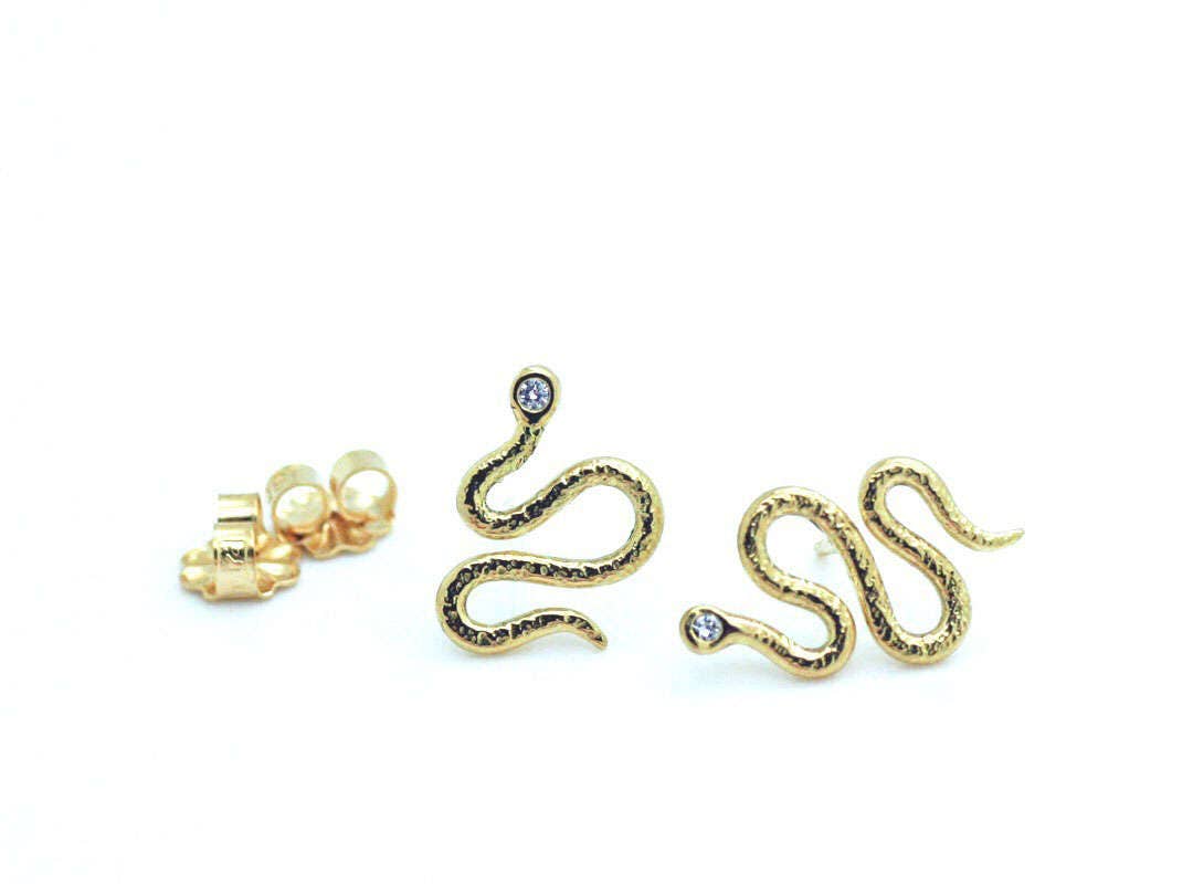 Schlange Ohrringe, 18K Gold, Diamant Gold Kleine Ohrstecker, Mismatched Solid Handgemachtes Geschenk Schlange Ohrringe, 18K Gold, Diamant Gold Kleine Ohrstecker, Mismatched Solid Handgemachtes Geschenk von ShopPaullaTewksbury