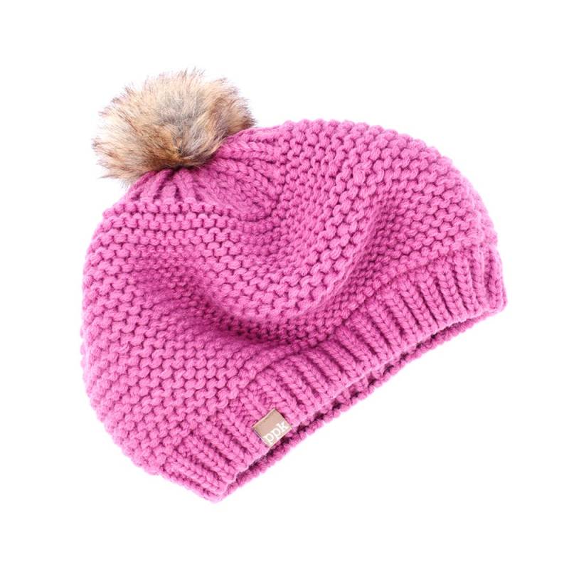 Mädchen Rosa Slouchy Beanie Fleece Gefütterte Wintermütze Mit Kunstfellbommel von ShopPeppercornKids