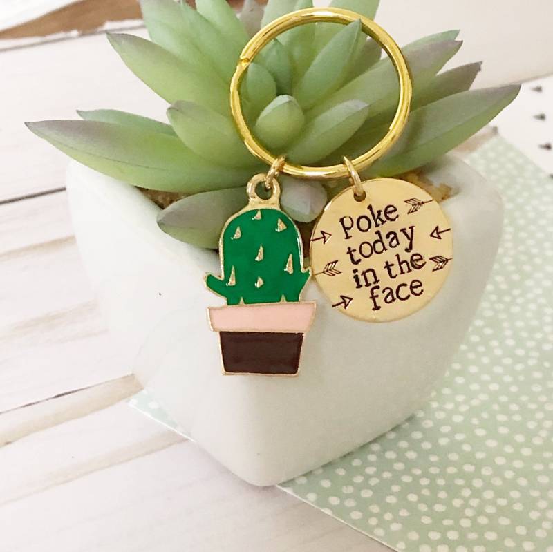 Kaktus Zitat Schlüsselanhänger - Poke Today in The Face Gold Handgestempelt Inspiration Rucksack Geschenk von ShopRileyann