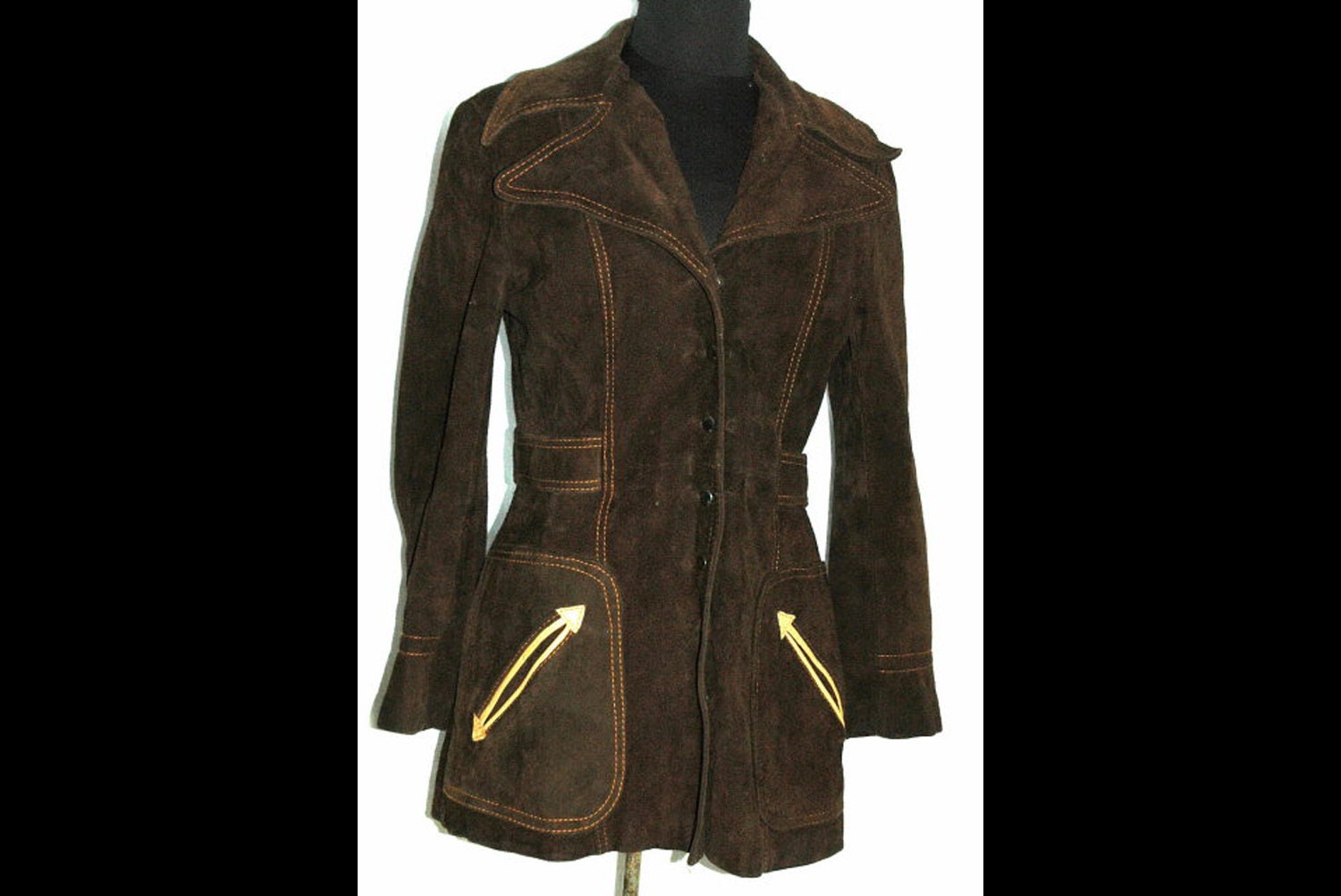 70Er Retro Western Leder Montgomery Ward Tannery Mantel Rough Side Out Wildleder Kaffee Braun von ShopSolas