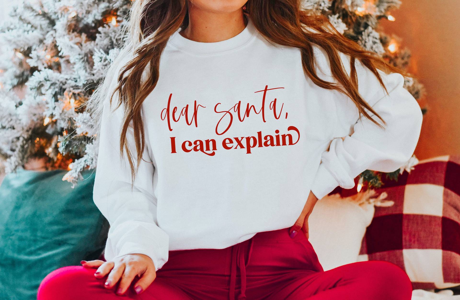 Dear Santa I Can Explain Christmas Langarm Rundhals Fleece Sweatshirt von ShopSouthernSassUS