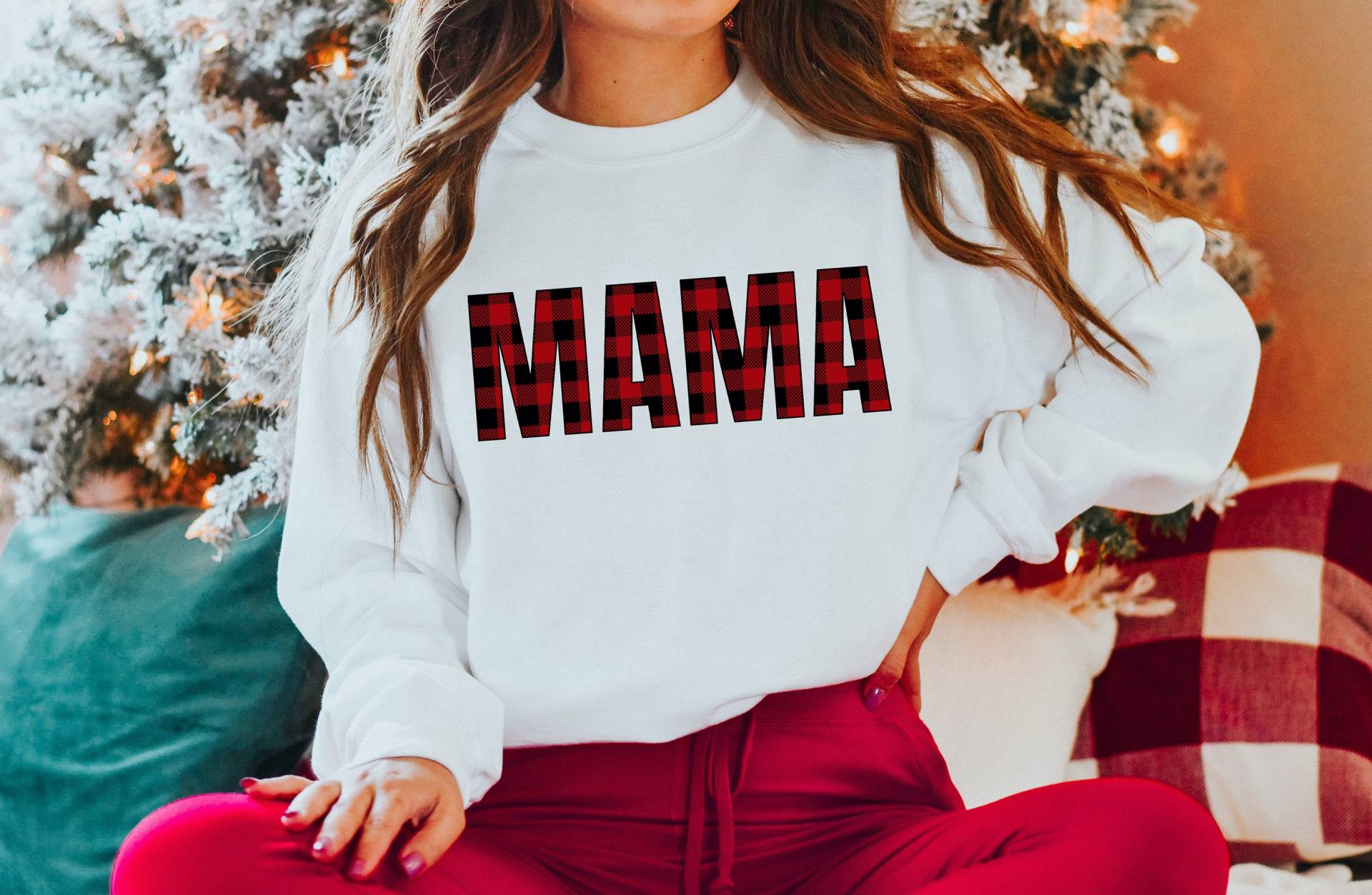 Mama Buffalo Plaid Langarm Rundhals Fleece Sweatshirt von ShopSouthernSassUS