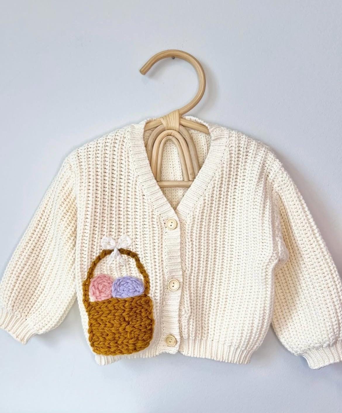 Sofort Lieferbar Osterei-Korb-Hand Gestickte 1-2T Monat Strickjacke | Benutzerdefinierte Baby Stricken Personalisiertes Kind, Kleinkind Sweatershirt von ShopSugarStitch