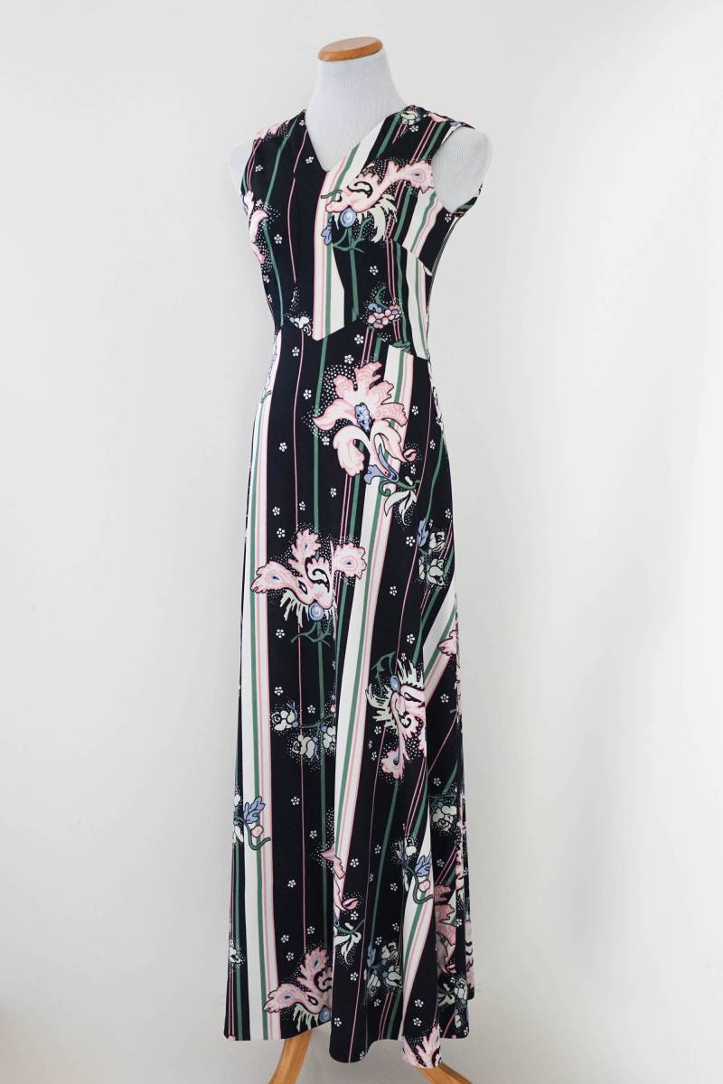 Vintage Kleid/60Er Jahre Floral Print Gestreiftkleid Boden Länge Ärmelloses Formale Frühling Kleider von ShopTheUsual