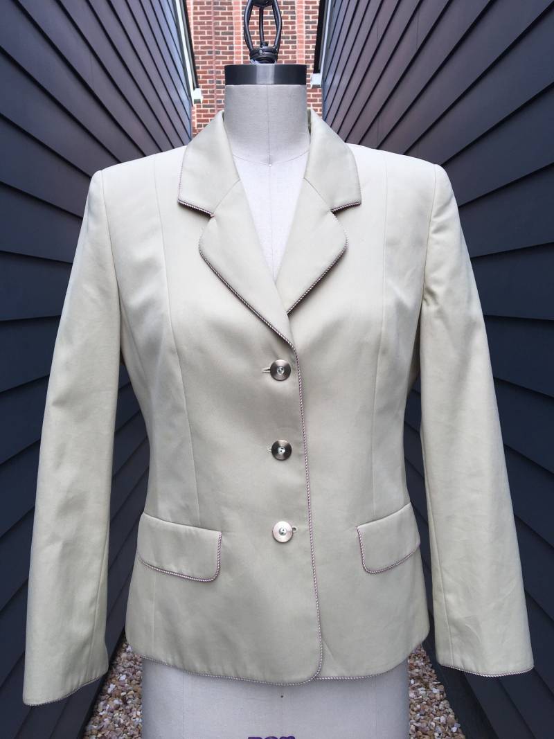 1990S Louis Feraud Khaki Blazer Mit Rosa Paspel // Vintage Metallknöpfen von ShopTogetherVintage