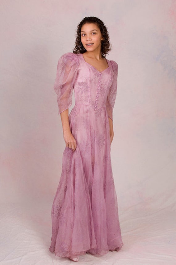 Vintage 1940 Prinzessin Geschnitten Lila 3/4 Ärmel Maxi Kleid Größe Xxs von ShopTreasureTrove