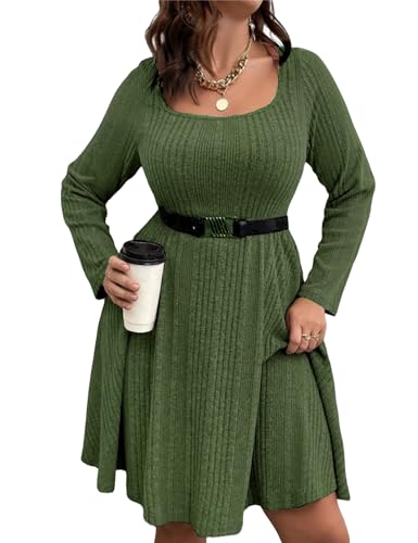 ShopWonder Plus Size Pullover Kleid Damen Plus Size A Linie Wrap Pullover Kleid Pullover Kleid in Übergröße Herbst Pullover Kleid, Grün , XX-Large von ShopWonder