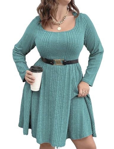 ShopWonder Plus Size Pullover Kleid Damen Plus Size A Linie Wrap Pullover Kleid Pullover Kleid in Übergröße Herbst Pullover Kleid, Smaragd, 3X-Groß von ShopWonder