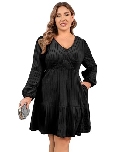 ShopWonder Pulloverkleid für Damen, Übergröße, A-Linie, Wickelkleid, Pulloverkleid in Übergröße, Herbst-Pulloverkleid, 11#schwarz, XX-Large von ShopWonder