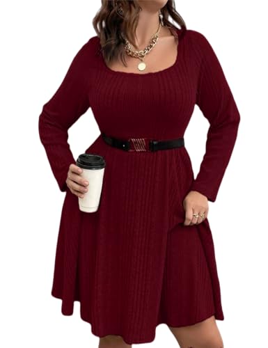 ShopWonder Pulloverkleid für Damen, Übergröße, A-Linie, Wickelkleid, Pulloverkleid in Übergröße, Herbst-Pulloverkleid, Burgunder, 3X-Groß von ShopWonder