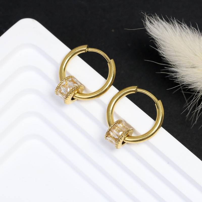 Dainty Dangle Earrings, Waist Hoop Earrings For Women, Cz Drop Huggies, Titanium Steel Huggie Hoops, Charm Earlobe von AlinaChicJewelry