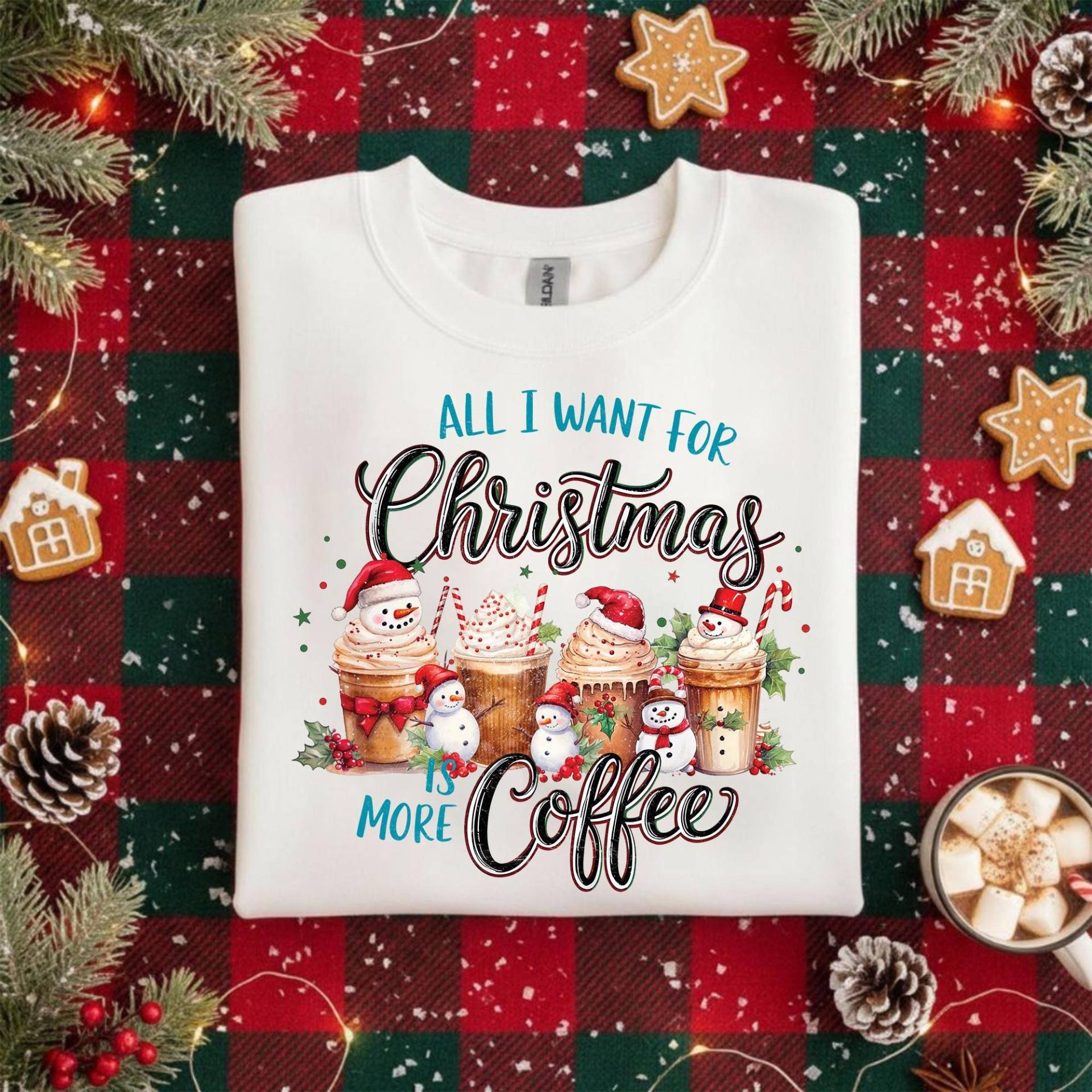 All I Want For Christmas Is More Coffee Shirt, Lustiges Weihnachten T-Shirt, Kaffee Sweatshirt, Winter Spruch Kleidung von Shopbey